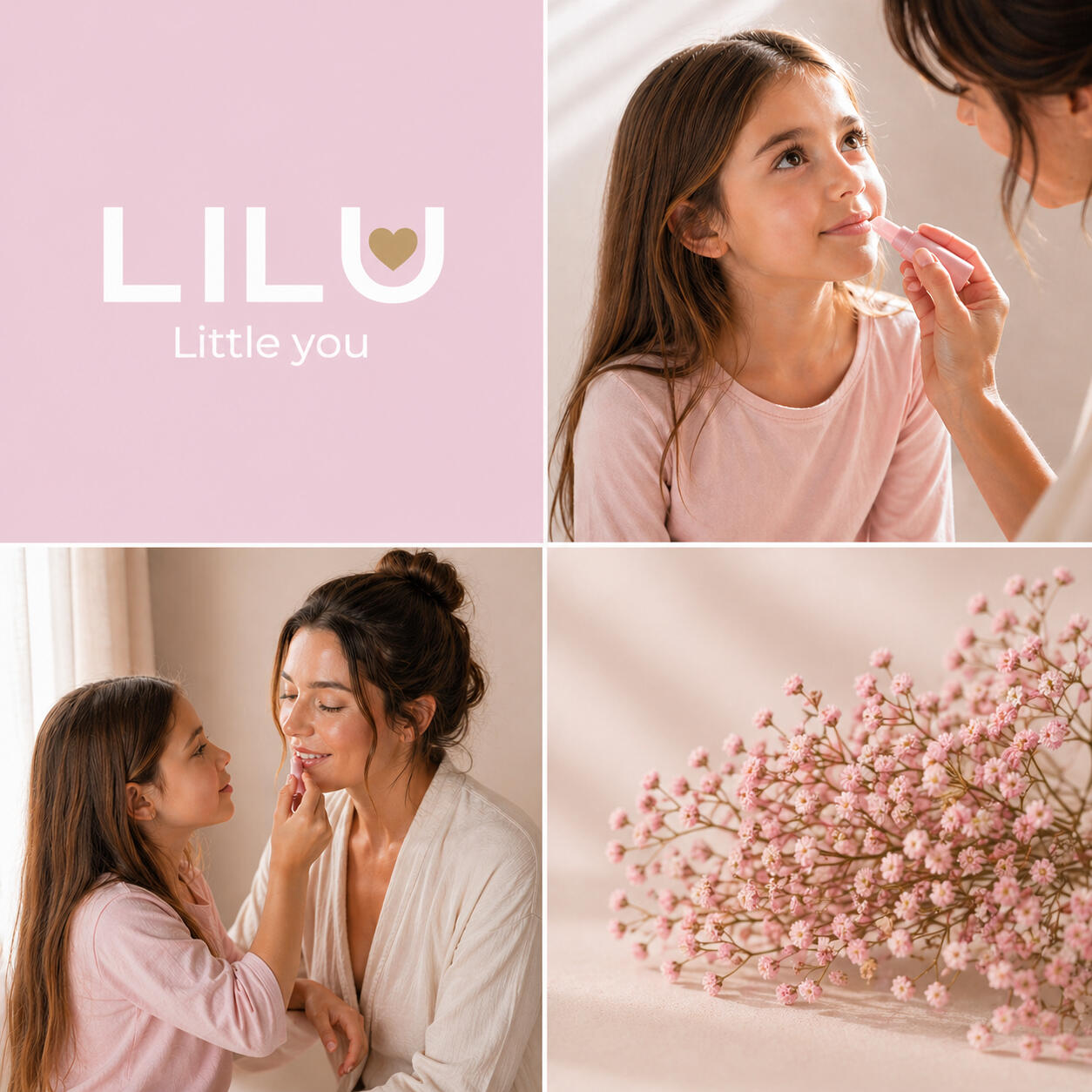 mom and daughter makeup bonding LILU mother and daughter applying gentle makeup together safe kids makeup brand LILU